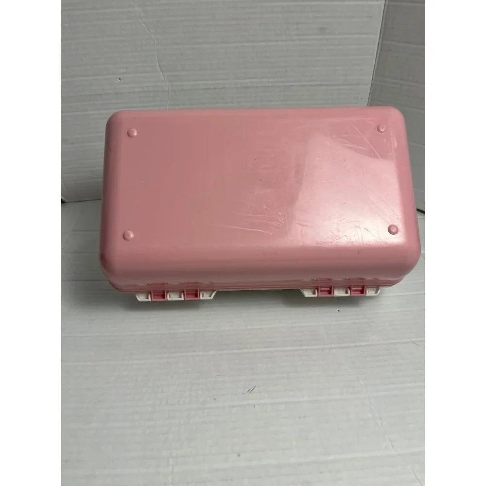 Vintage Caboodles Large Pink & White Speckled Makeup With Fold-Out Tray & Mirror